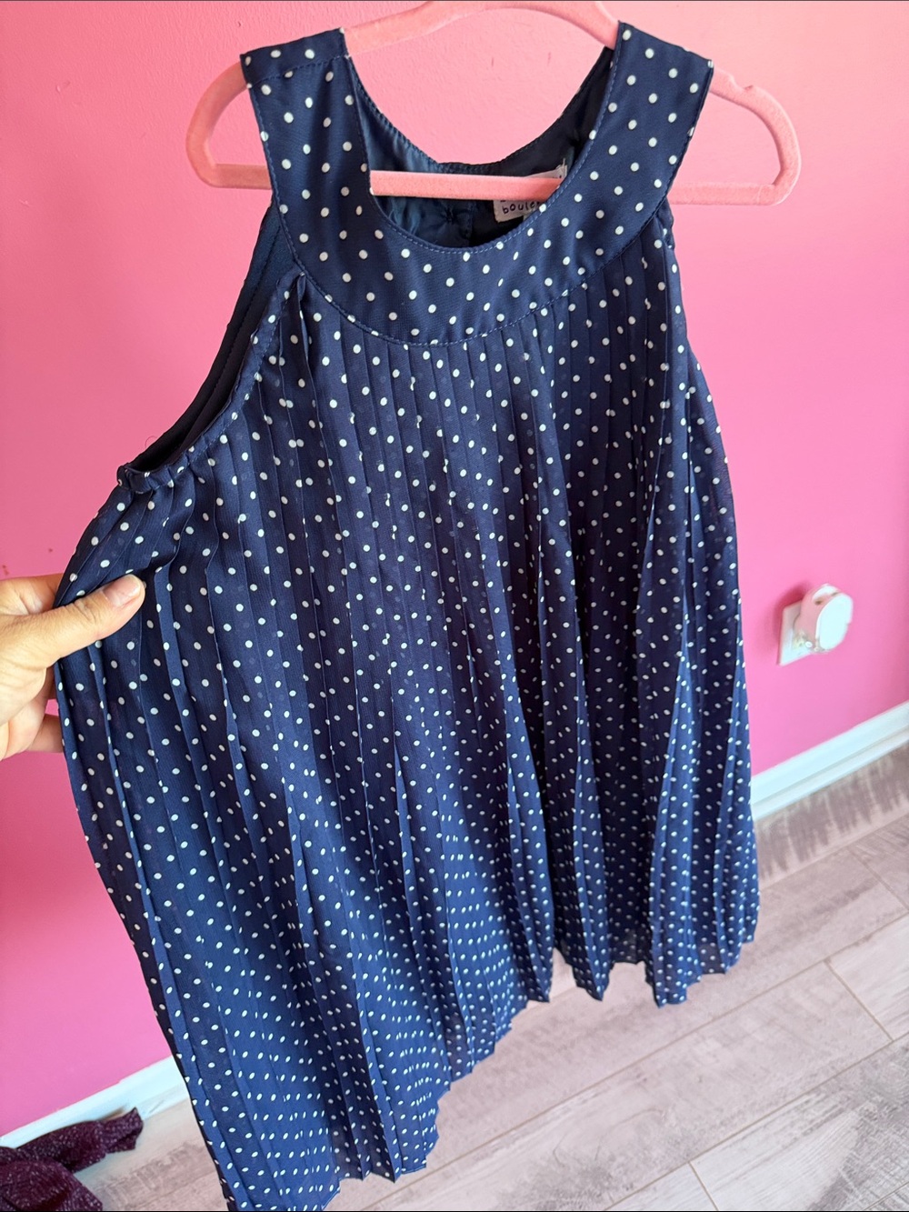 Pleated Navy Polka Dot Sleeveless Top - Women's
